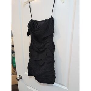Express Little Black Dress LBD Strapless w/Bows And Ruffled Pattern Sz 2 Cocktai
